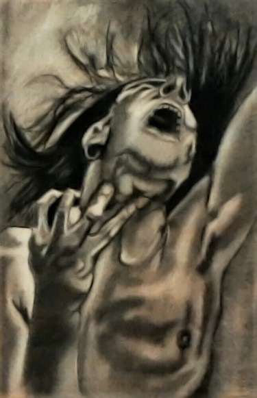 Drawing titled "Libération" by Véroniq'S, Original Artwork, Charcoal