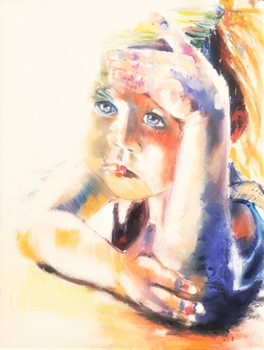 Painting titled "La petite fille" by Véroniq'S, Original Artwork, Oil