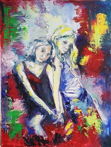 Painting titled "Young girls" by Véroniq'S, Original Artwork, Oil
