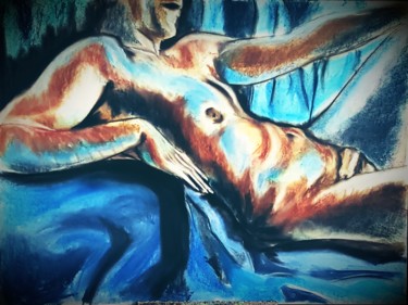 Dessin intitulée "Etude nu masculin" par Véroniq'S, Œuvre d'art originale, Craie