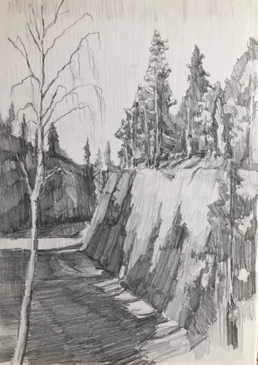 Рисунок под названием "Drawing landscape R…" - Vsevolod Chistiakov, Подлинное произведение искусства, Карандаш