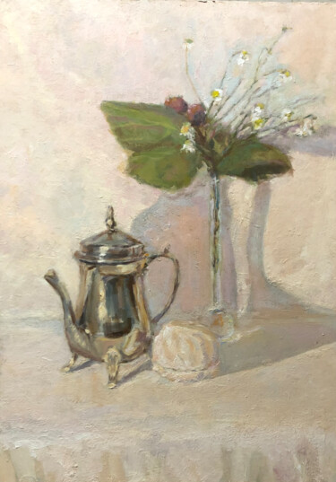 Pittura intitolato "Good morning coffee…" da Vsevolod Chistiakov, Opera d'arte originale, Olio