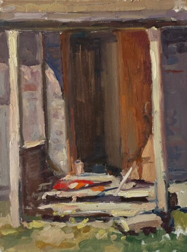 Painting titled "Old house Open door…" by Vsevolod Chistiakov, Original Artwork, Oil