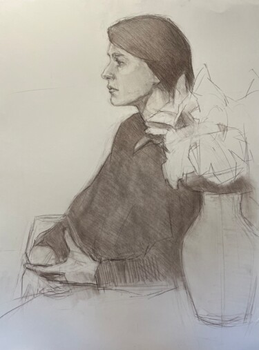 Drawing titled "Girl with a glass.…" by Vsevolod Chistiakov, Original Artwork, Pastel