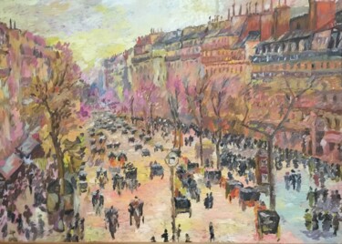 Schilderij getiteld "Париж , бульвар Мон…" door Vsevolod Chistiakov, Origineel Kunstwerk, Olie