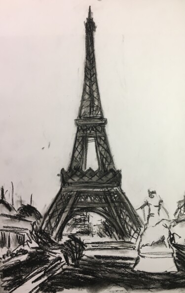 Desenho intitulada "Eiffel Tower Charco…" por Vsevolod Chistiakov, Obras de arte originais, Carvão