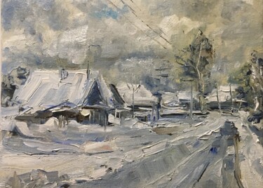 Картина под названием "Village in winter D…" - Vsevolod Chistiakov, Подлинное произведение искусства, Масло