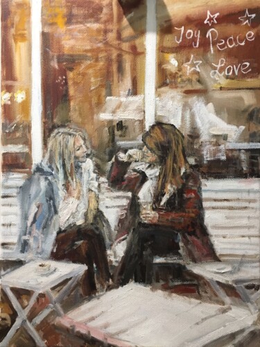 Painting titled "Cozy cafe Oil Paint…" by Vsevolod Chistiakov, Original Artwork, Oil