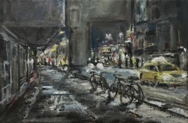 Painting titled "Cityscape Night Tax…" by Vsevolod Chistiakov, Original Artwork, Oil