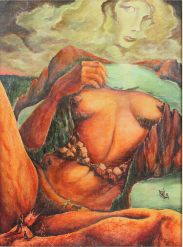 Pintura intitulada "Горная Деревушка (L…" por Vsevolod Godin, Obras de arte originais, Óleo