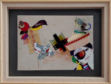 Collages getiteld "Memory boxe n°6" door Vincent Sfg, Origineel Kunstwerk, Collages Gemonteerd op Houten paneel