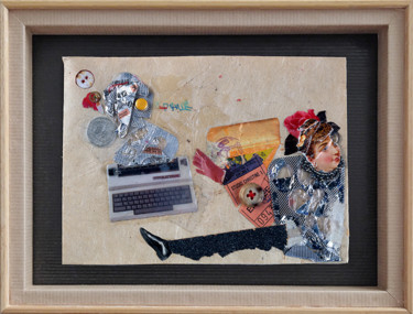 Collages titled "Memory boxe n°14" by Vincent Sfg, Original Artwork, Collages Mounted on Wood Panel