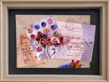 Collages getiteld "Memory boxe n°18" door Vincent Sfg, Origineel Kunstwerk, Collages Gemonteerd op Houten paneel