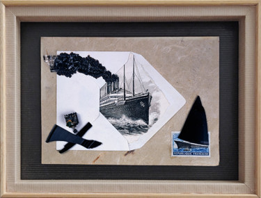 Collages titled "Memory boxe n°13" by Vincent Sfg, Original Artwork, Collages Mounted on Wood Panel