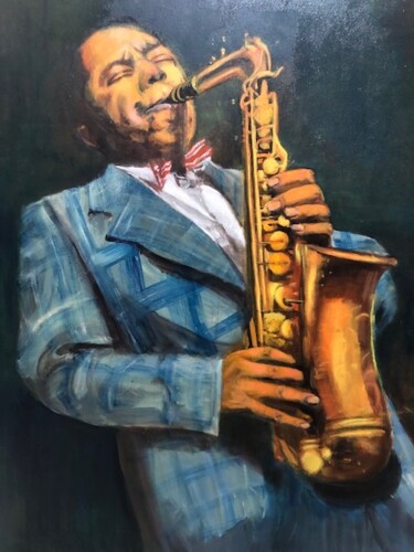 Painting titled "Charlie Parker" by Viviane Fasel, Original Artwork, Oil