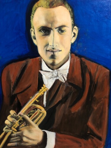 Painting titled "Boris Vian" by Viviane Fasel, Original Artwork, Oil Mounted on Wood Stretcher frame
