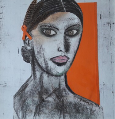 Drawing titled "Tu veux ma photo?" by Vsp, Original Artwork, Charcoal Mounted on Glass