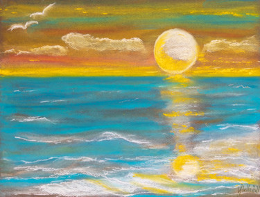 Painting titled "Coucher de lune" by Vstella, Original Artwork, Pastel Mounted on Other rigid panel