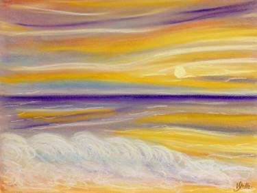 Painting titled "Orange sunset" by Vstella, Original Artwork, Pastel Mounted on Other rigid panel