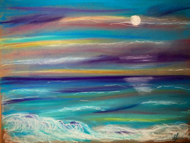 Pittura intitolato "Turquoise sunset" da Vstella, Opera d'arte originale, Pastello