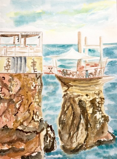 Peinture intitulée "Un soir au plongeoir" par Vstella, Œuvre d'art originale, Aquarelle Monté sur Carton