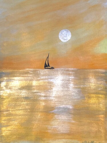 Painting titled "Golden hours" by Vstella, Original Artwork, Watercolor