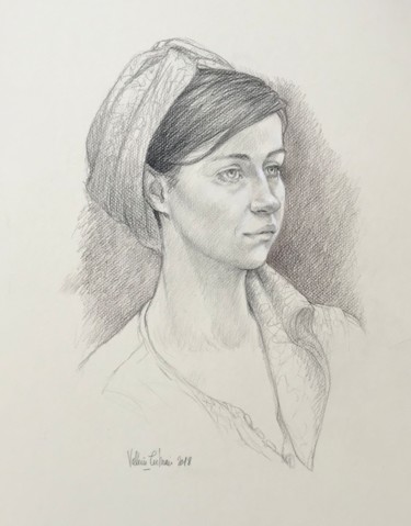 Drawing titled "Joséphine au Turban…" by V. Tertrais, Original Artwork, Conté