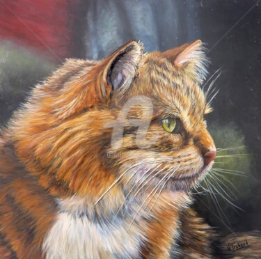 Malarstwo zatytułowany „Portrait de chat” autorstwa V. Trabaud, Oryginalna praca, Akryl