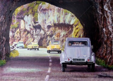 Painting titled "Balade en 2cv dans…" by V. Trabaud, Original Artwork, Acrylic Mounted on Wood Stretcher frame