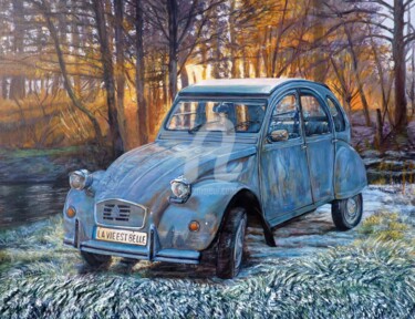 Painting titled "2cv Gelée du matin" by V. Trabaud, Original Artwork, Acrylic