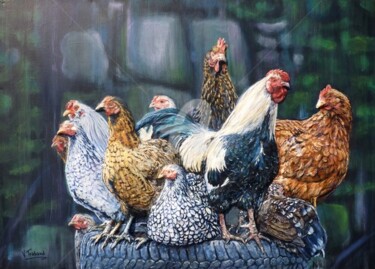 Peinture intitulée "Un coq bien chanceux" par V. Trabaud, Œuvre d'art originale, Acrylique