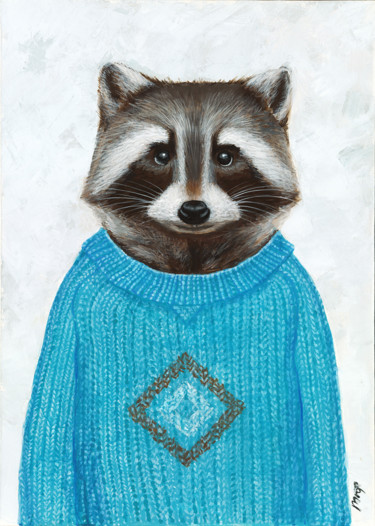 Peinture intitulée "Raccoon" par Vladimir Tyuryaev, Œuvre d'art originale, Acrylique