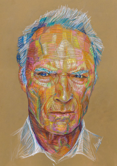 Drawing titled "Clint Eastwood" by Vladimir Tyuryaev, Original Artwork, Pencil
