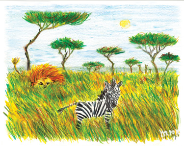 Рисунок под названием "Careless zebra" - Vladimir Tyuryaev, Подлинное произведение искусства, Карандаш