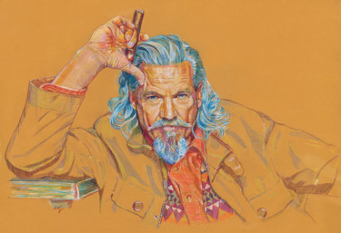 Disegno intitolato "Jeff Bridges" da Vladimir Tyuryaev, Opera d'arte originale, Matite colorate