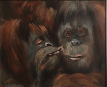 Картина под названием "Две обезьяны" - Вугар Мамедов, Подлинное произведение искусства, Масло
