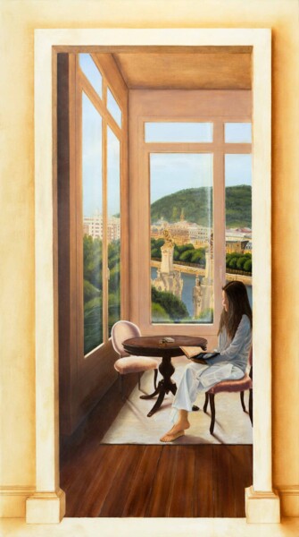 Malerei mit dem Titel "Vista de San Sebast…" von Vuhed, Original-Kunstwerk, Öl Auf Keilrahmen aus Holz montiert