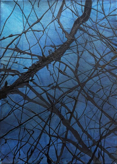 Картина под названием "Bosque de Noche" - Vuhed, Подлинное произведение искусства, Акрил Установлен на Деревянная рама для н…