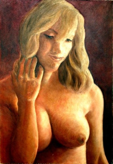 Painting titled "femme au buste nu" by Danièle Vuillemin-Coq, Original Artwork