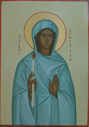 Painting titled "Sainte Geneviève" by Danièle Vuillemin-Coq, Original Artwork, Tempera