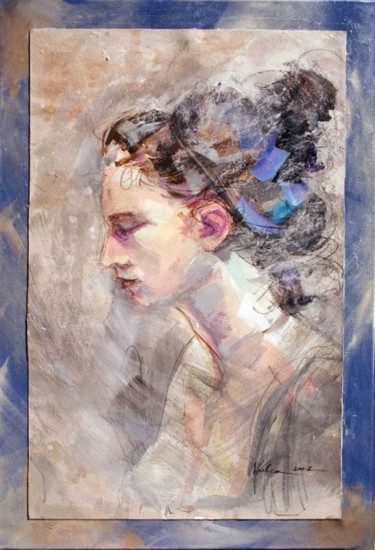 Painting titled "POrtrait de fille" by Raluca Vulcan, Original Artwork