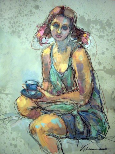Painting titled "PAUSE CAFE" by Raluca Vulcan, Original Artwork