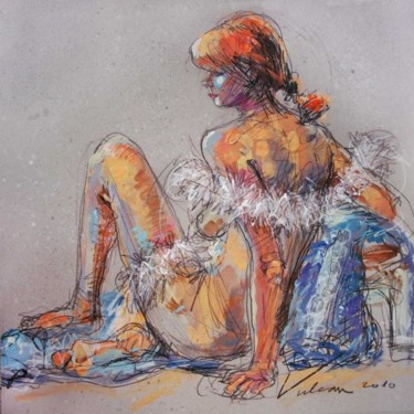 Peinture intitulée "Rousse Au Boa" par Raluca Vulcan, Œuvre d'art originale