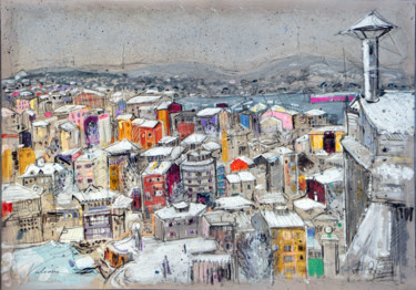 Peinture intitulée "SNOWING BOSPHORUS" par Raluca Vulcan, Œuvre d'art originale