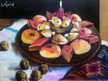 Painting titled "Novruz" by Vugar Guliyev, Original Artwork, Oil Mounted on Wood Stretcher frame