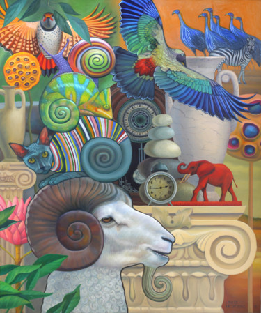 Painting titled "Красный слон" by Leyla Kravtsova, Original Artwork, Oil