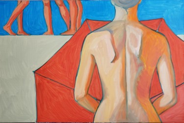 Painting titled "Red umbrella" by Leyla Kravtsova, Original Artwork, Oil