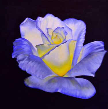 Painting titled "WHITE ROSE, CRYSTAL…" by Elena Vybiranets, Original Artwork, Oil Mounted on Wood Stretcher frame