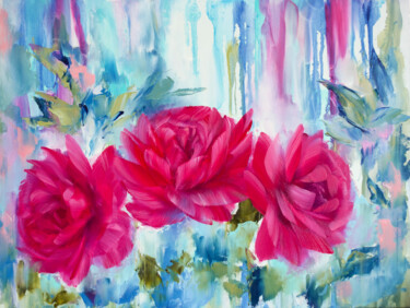Painting titled "Peonies oil paintin…" by Elena Vybiranets, Original Artwork, Oil