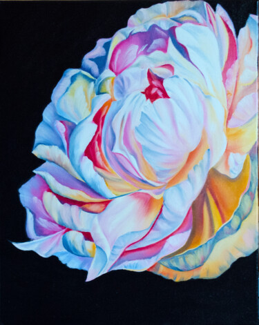 Peinture intitulée "Peony painting, oil…" par Elena Vybiranets, Œuvre d'art originale, Huile Monté sur Châssis en bois